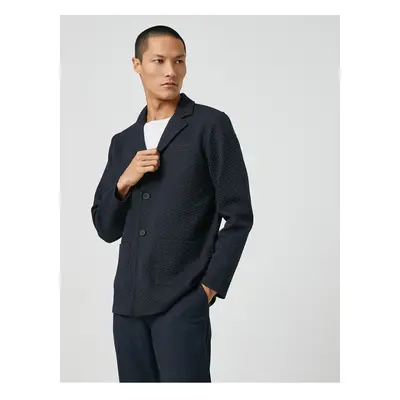 Koton Basic Textured Jacket Wide Collar Buttoned Pocket Detailed