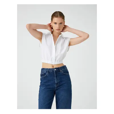 Koton Crop Shirt Window Detailed Sleeveless Cotton