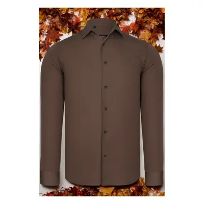 G726 DEWBERRY MEN'S SHIRT-PLAIN BROWN