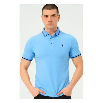 T8586 DEWBERRY MEN'S POLO NECK T-SHIRT-PLAIN LIGHT BLUE