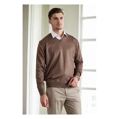 38804 Dewberry Mens V Neck Knit Sweater-COFFEE