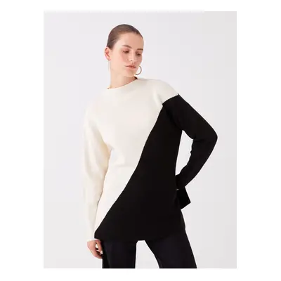 LC Waikiki Half Turtleneck Color Blocked Long Sleeve Oversize Women's Knitwear Tunic