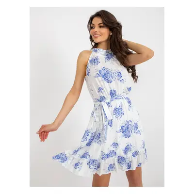 White linen floral dress with a belt