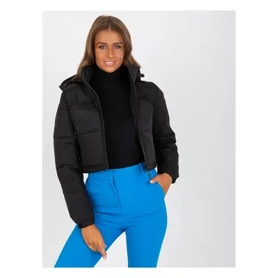 Black short winter jacket with hood