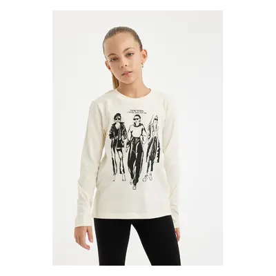 DEFACTO Girl Relax Fit Crew Neck Printed Long Sleeve T-Shirt