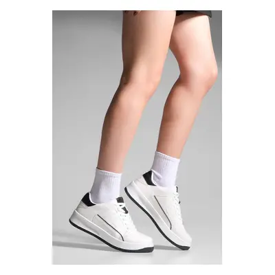 Marjin Women's Sneaker High Sole Lace-Up Sports Shoes Sitas White