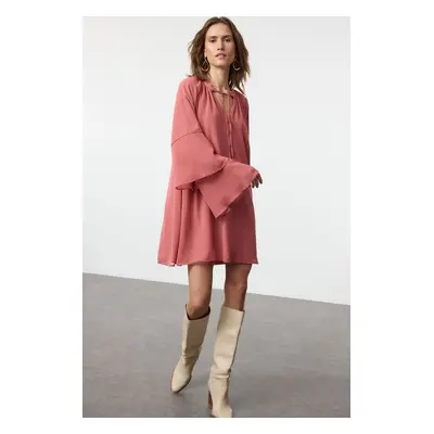 Trendyol Dusty Rose Plain Ruffle Mini Woven Winter Dress