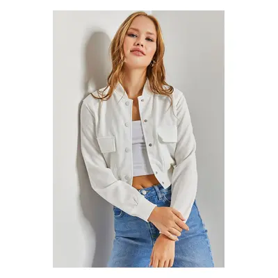 Bianco Lucci Women's Double Pocket Bomber Jacket