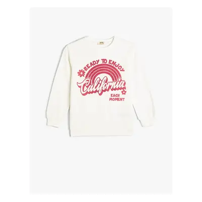 Koton Sweatshirt California Printed Glitter Long Sleeve Crew Neck Cotton