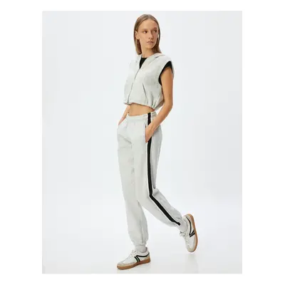 Koton Oversize Jogger Sweatpants with Waist Tie Stripe Detail and Pocket Raised Both