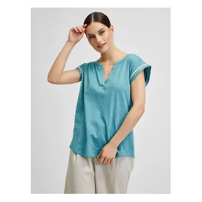 Blue Women's T-Shirt with Decorative Details Brakeburn - Women