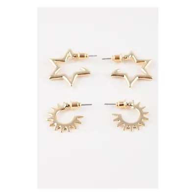 DEFACTO Woman's 2-Star Detailed Gold Earrings