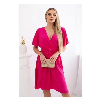 Women's dress with a plunging neckline - pink