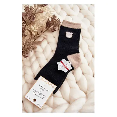 Women's warm socks with teddy bear, black