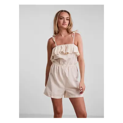 Beige Short Jumpsuit with Straps Pieces Sunna - Women