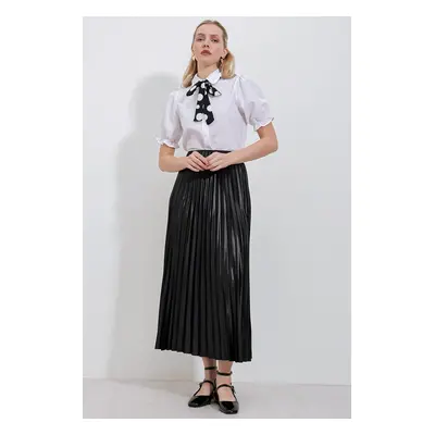 Bigdart Leather Look Pleated Skirt - Black