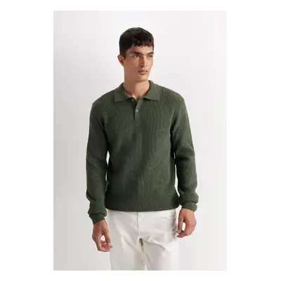 DEFACTO Men's Khaki Standard Fit Regular Cut Polo Neck Knitwear Sweater