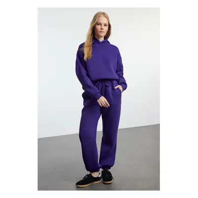 Trendyol Purple Thick Fleece Hooded Oversize/Comfortable Cut Knitted Tracksuit Set