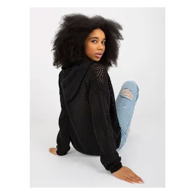 Black women's summer sweater with openwork pattern