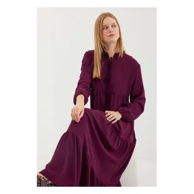 Bigdart Collar Lace-Up Hijab Dress - Plum