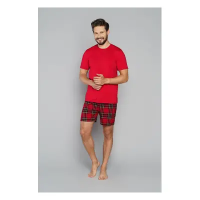 Men's pyjamas Narwik, short sleeves, short legs - red/print