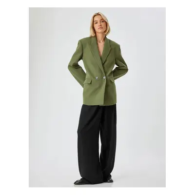 Koton Double Breasted Oversize Blazer Jacket Buttoned Reverse Collar