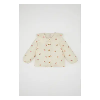 DEFACTO Baby Girl Large Collar Floral Patterned Buttoned Twill Long Sleeve Shirt