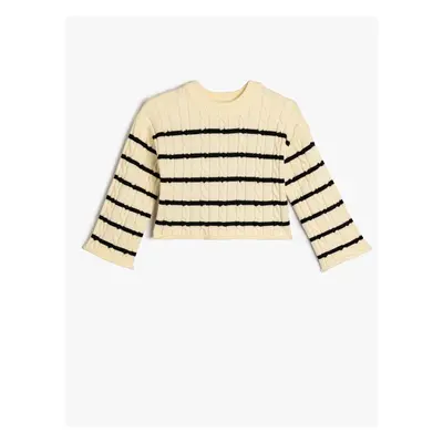 Koton Crop Sweater Round Neck Textured Long Sleeve