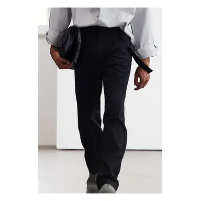 Trendyol Black Straight Fit Waist Belt Detailed Fabric Trousers