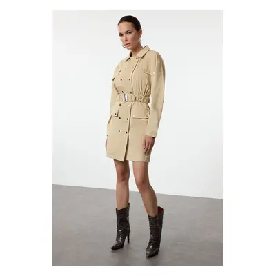 Trendyol Stone Belted Buttoned Woven Jacket Dress