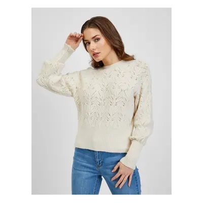 Cream Women's Patterned Sweater with Balloon Sleeves ORSAY - Women