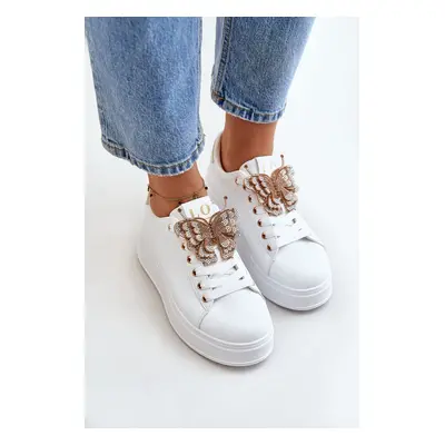 Women's platform sneakers with a butterfly white-gold Naritevia