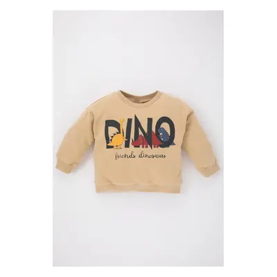 DEFACTO Baby Boy Crew Neck Dinosaur Printed Soft Feathered Inner Sweatshirt