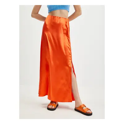 Orange ladies satin maxi skirt VILA Ella - Ladies