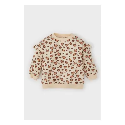 DEFACTO Baby Girl Crew Neck Leopard Patterned Soft Furry Sweatshirt