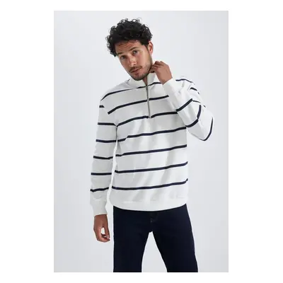 DEFACTO Comfort Fit Striped Half Zipper Sweatshirt