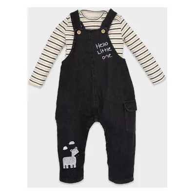 DEFACTO Baby Boy Striped Long Sleeve T-Shirt Jeans Overalls 2-Piece Set D4130a524wn