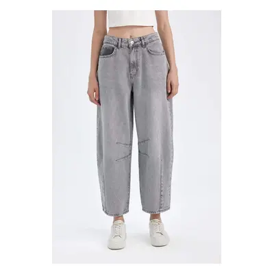 DEFACTO Baggy Fit High Waist Long Jean Washed Trousers