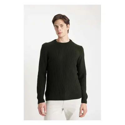 DEFACTO Men's Dark Green Standard Fit Regular Cut Crew Neck Jacquard Aviator Sweater