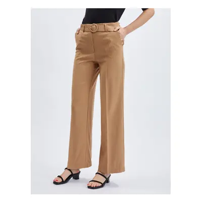 Orsay Light brown ladies trousers with belt - Women