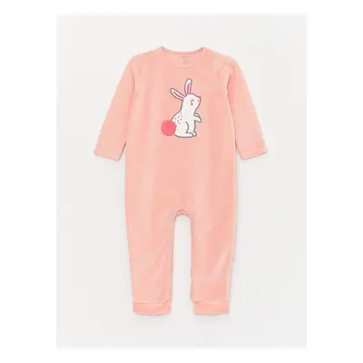 LC Waikiki Lcw Crew Neck Embroidery Detailed Velvet Baby Girl Jumpsuit (0-12 Months with Booties