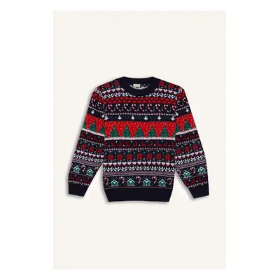 DEFACTO Boy's New Year's Themed Crew Neck Knitted Sweater