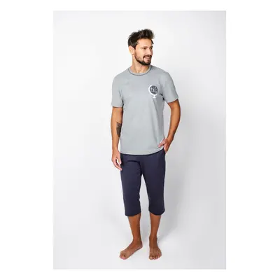 Men's pyjamas Abril, short sleeves, 3/4 pants - melange/navy blue