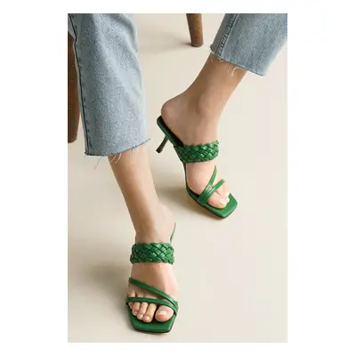 Mio Gusto Petra Green Color Women's Heeled Slippers Shoes