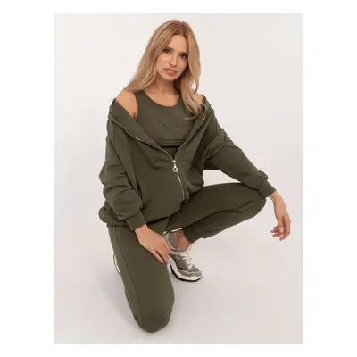 Khaki set of women's sweatpants with sweatshirt