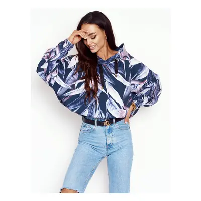 Navy blue oversize hoodie Cocomore floral prints