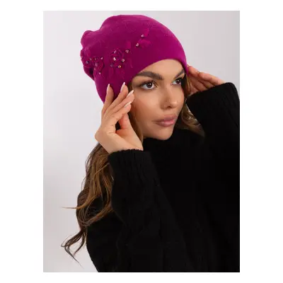 Fuchsia winter hat with embroidery