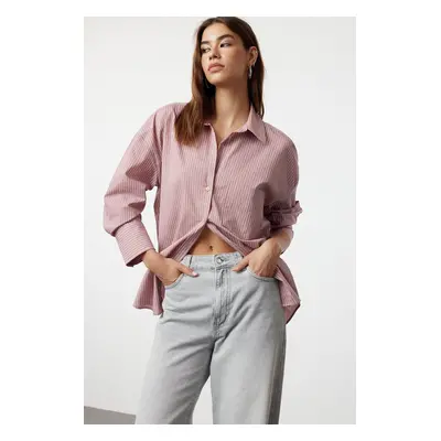 Trendyol Pink Pocket Striped Woven Shirt