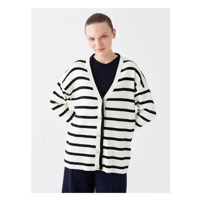 LC Waikiki női V-nyakú csíkos hosszú ujjú oversize kötöttáru Cardigan