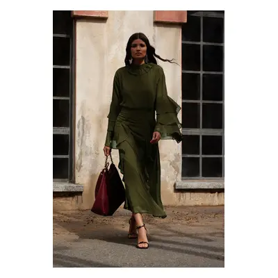 Trendyol X Ai Khaki Ruffled Chiffon Tunic with Sleeves